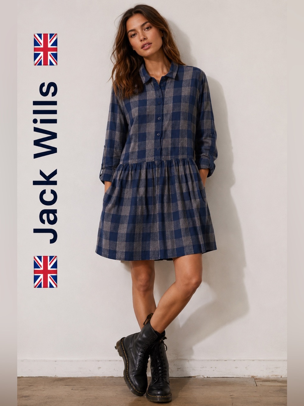 🇬🇧NWT JACK WILLS CHELWOOD CHECK DRESS IN GREY/NAVY New with tags Size 6